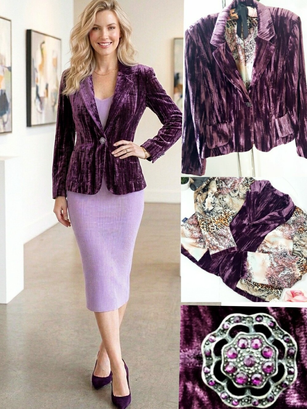 Y2K Velvet Blazer 💜Plum Velvet Viscose One Button Jacket| Reitmans